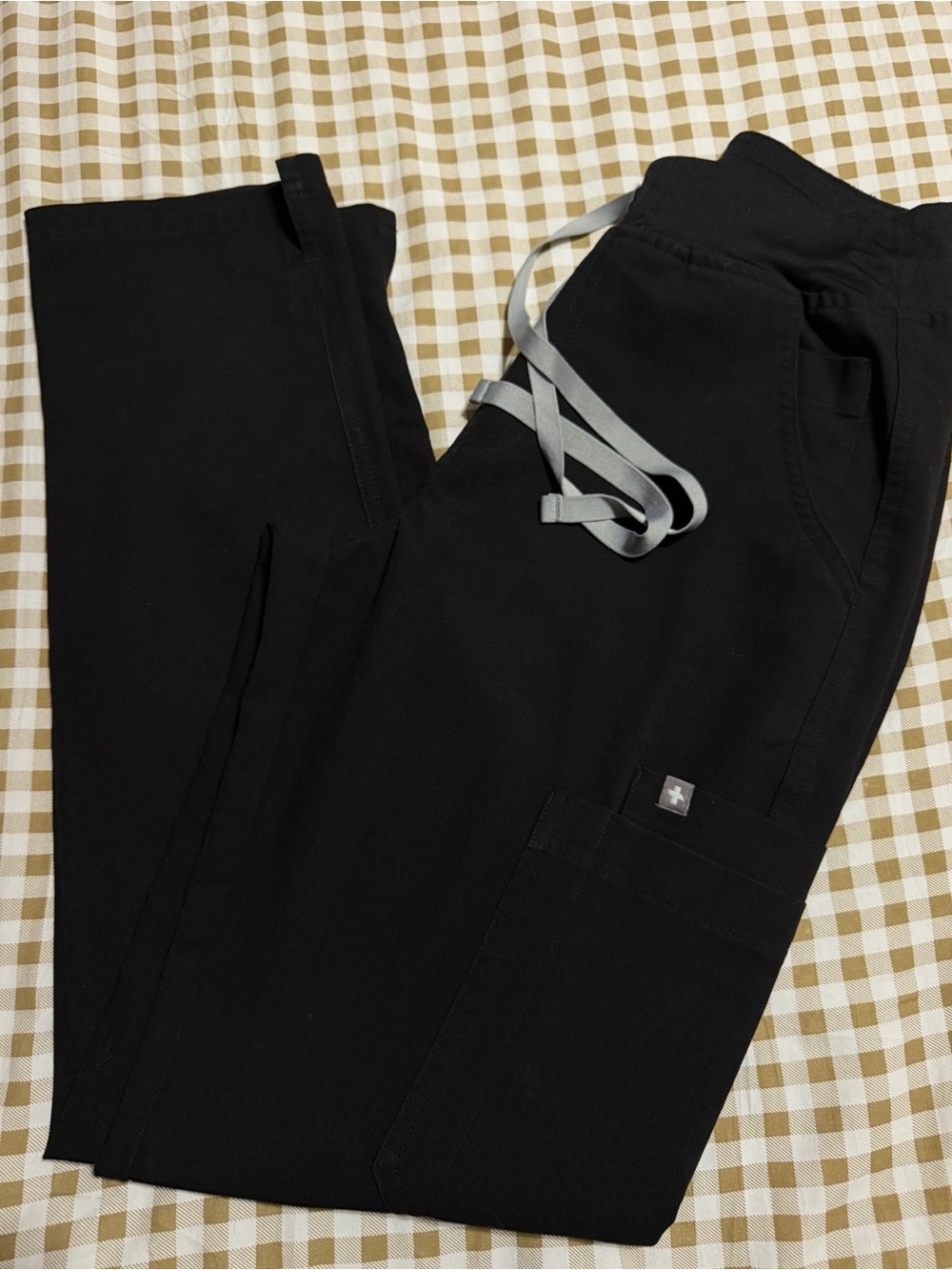 Figs Black Women's Jogger Scrub Pants with Gray Drawstrings